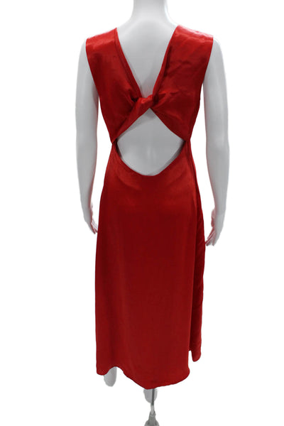 Zara Womens Slip Dress Red V Neck Sleeveless Long Size S