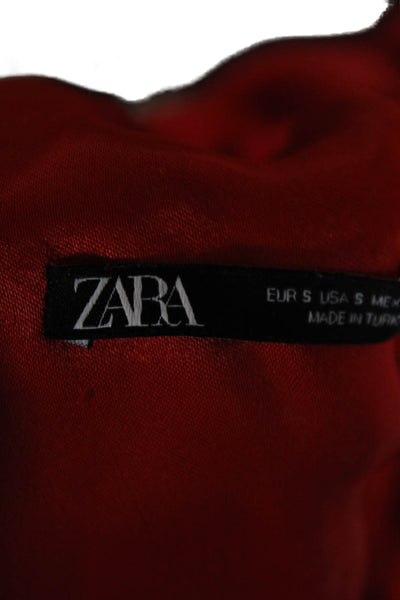 Zara Womens Slip Dress Red V Neck Sleeveless Long Size S