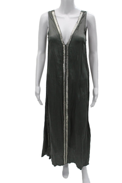 Zara Women Maxi Slip Dress Dark Gray V-Neck Sleeveless Bohemian Size XS