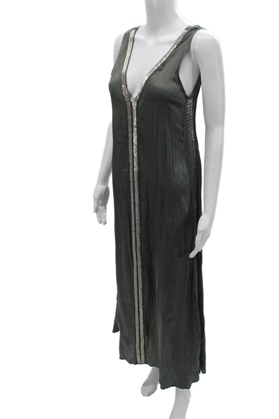 Zara Women Maxi Slip Dress Dark Gray V-Neck Sleeveless Bohemian Size XS