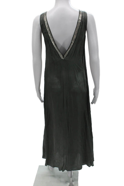 Zara Women Maxi Slip Dress Dark Gray V-Neck Sleeveless Bohemian Size XS