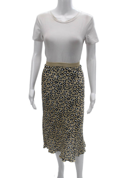 Hashttag Women Beige Animal Print Straight Pencil Midi Skirt Polyester Size M
