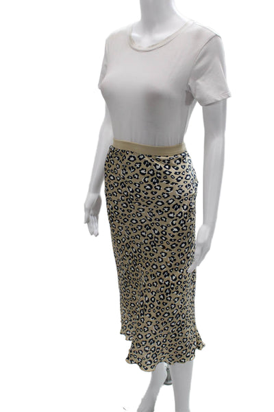 Hashttag Women Beige Animal Print Straight Pencil Midi Skirt Polyester Size M