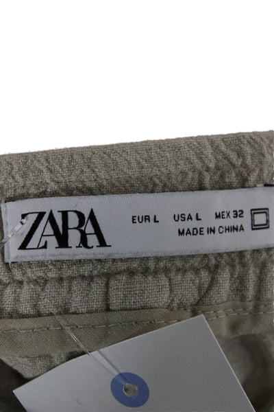 Zara Mens Chino Shorts Beige Cotton Drawstring Size L