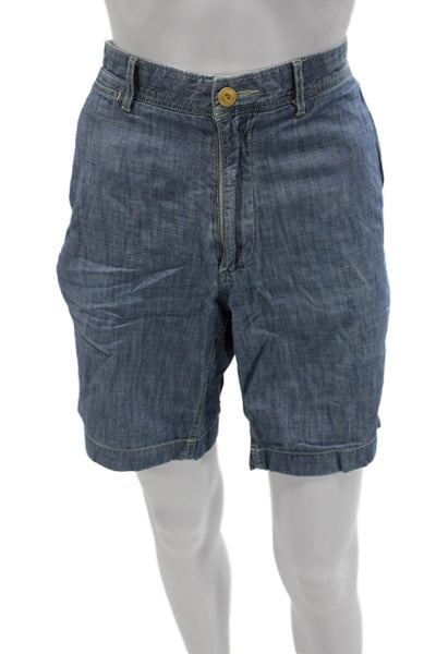 J Crew Men Chino Shorts Blue 100% Cotton Button Size 34W