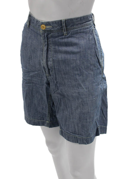 J Crew Men Chino Shorts Blue 100% Cotton Button Size 34W