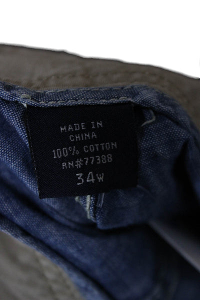 J Crew Men Chino Shorts Blue 100% Cotton Button Size 34W