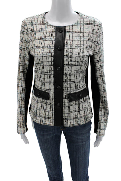 Karl Lagerfeld Women Blazer Black Checked Button Front Long Sleeve Size 6