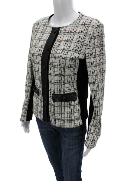 Karl Lagerfeld Women Blazer Black Checked Button Front Long Sleeve Size 6