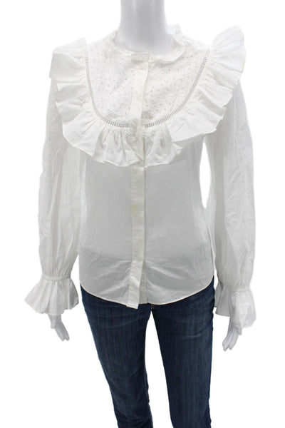 Lucy Paris Womens Classic White Cotton Long Sleeve Button Up Blouse Size S