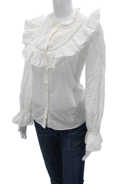 Lucy Paris Womens Classic White Cotton Long Sleeve Button Up Blouse Size S