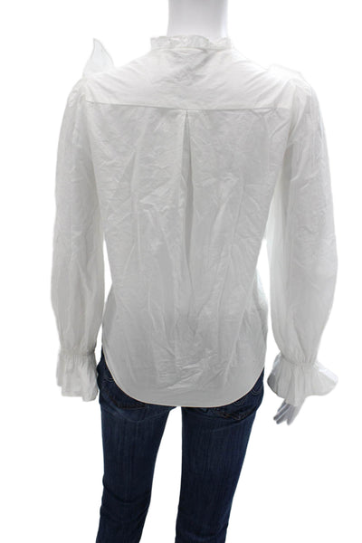 Lucy Paris Womens Classic White Cotton Long Sleeve Button Up Blouse Size S