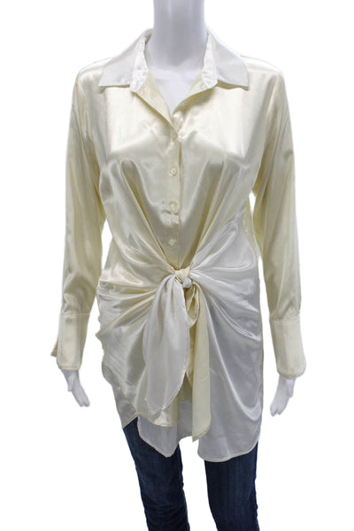Aqua Women Tunic Blouse Beige Collared Button-Up Long Sleeve Size XS