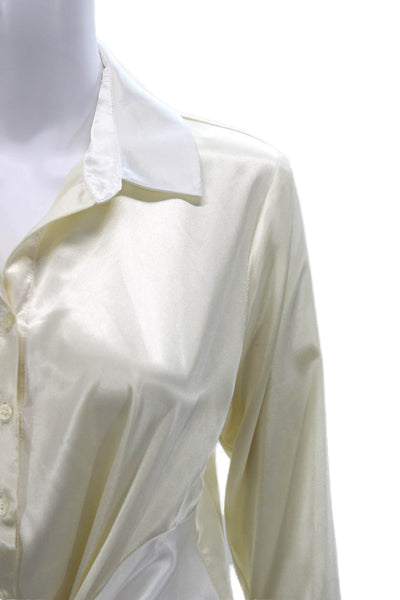 Aqua Women Tunic Blouse Beige Collared Button-Up Long Sleeve Size XS