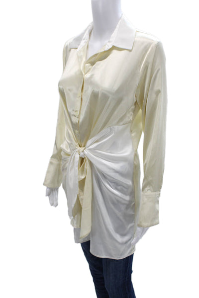 Aqua Women Tunic Blouse Beige Collared Button-Up Long Sleeve Size XS