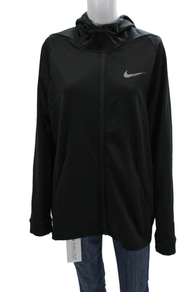 Nike Unisex Full-Zip Hoodie Black High Neck Drawstring Polyester Size L