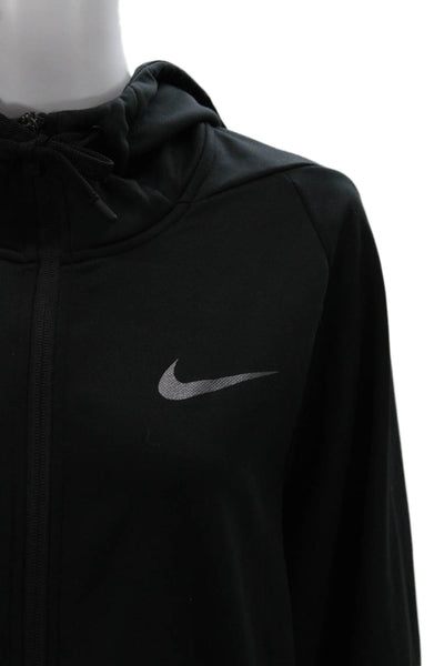 Nike Unisex Full-Zip Hoodie Black High Neck Drawstring Polyester Size L