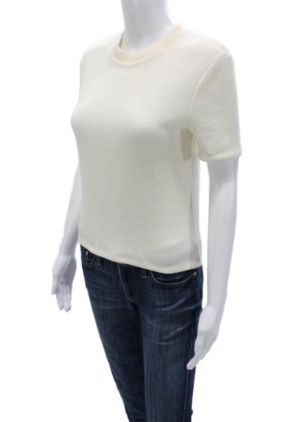 Zara Women Basic White Denim Crew Neck Short Sleeve T-Shirt Size S
