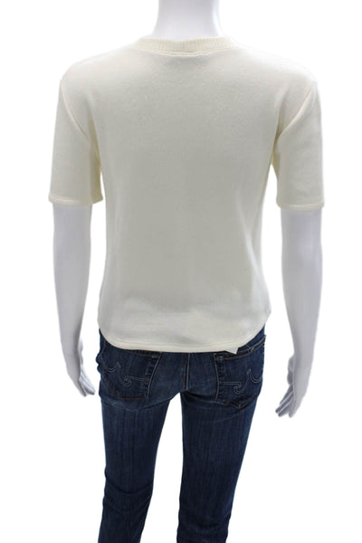 Zara Women Basic White Denim Crew Neck Short Sleeve T-Shirt Size S