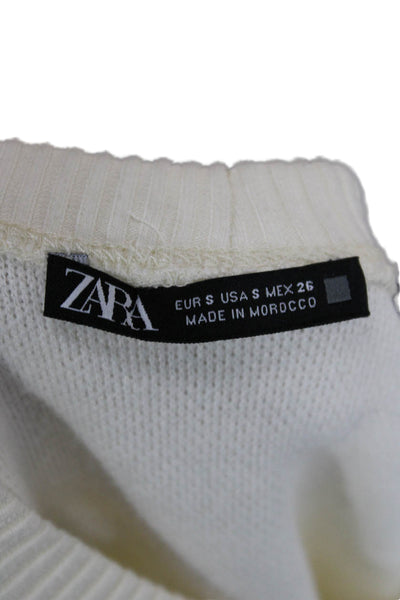Zara Women Basic White Denim Crew Neck Short Sleeve T-Shirt Size S