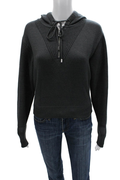 Zara Womens Henley Hoodie Dark Gray Long Sleeve Drawstring Size M