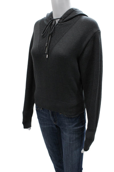Zara Womens Henley Hoodie Dark Gray Long Sleeve Drawstring Size M