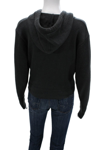 Zara Womens Henley Hoodie Dark Gray Long Sleeve Drawstring Size M