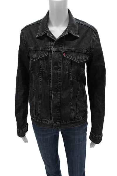 Levis Womens Black Cotton Collared Button Jacket Long Sleeve Classic Size S