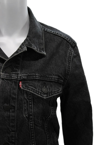 Levis Womens Black Cotton Collared Button Jacket Long Sleeve Classic Size S