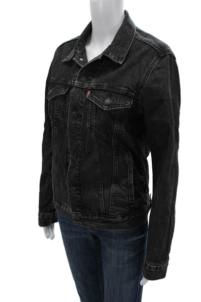 Levis Womens Black Cotton Collared Button Jacket Long Sleeve Classic Size S