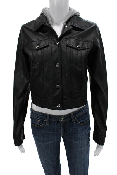 Aqua Womens Motorcycle Jacket Black PU Button Long Sleeve Biker Size XS