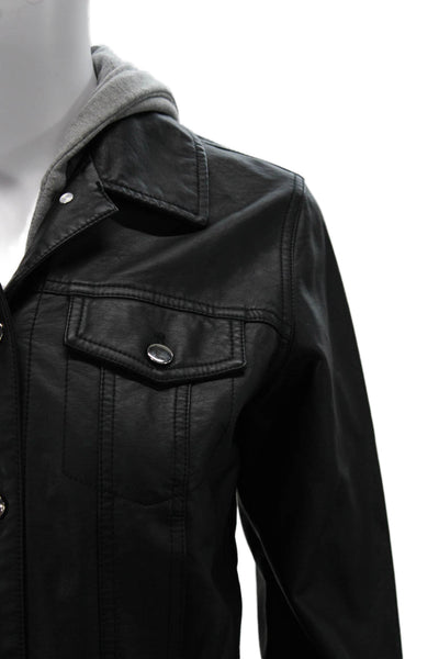 Aqua Womens Motorcycle Jacket Black PU Button Long Sleeve Biker Size XS
