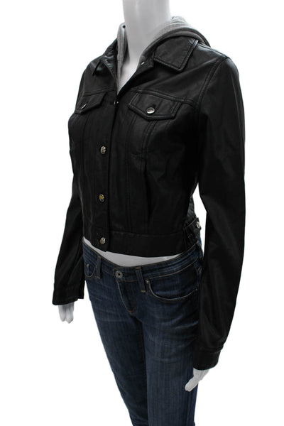 Aqua Womens Motorcycle Jacket Black PU Button Long Sleeve Biker Size XS