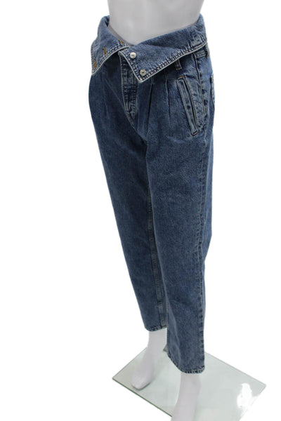 Re/Done Unisex Blue Paperbag Tapered High Rise Jeans Button Fly 28in Size 24