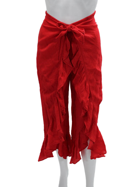 Feather Bone Anthropologie Women Cropped Tie Waist Pants Red Bohemian Size 2