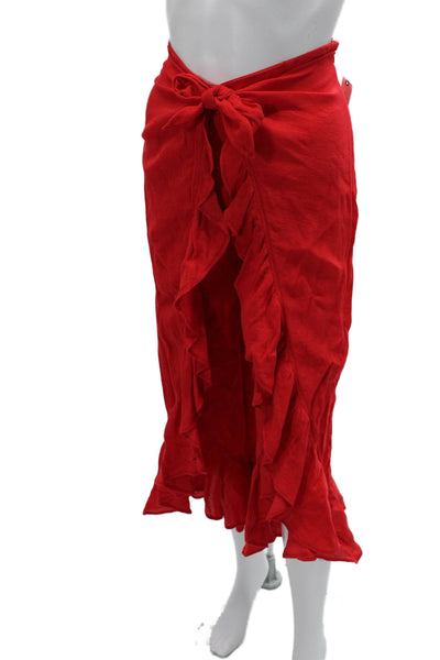 Feather Bone Anthropologie Women Cropped Tie Waist Pants Red Bohemian Size 2