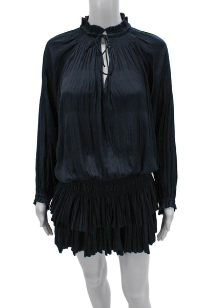 Current Air Womens Dark Blue High Neck Long Sleeve Bohemian Short Dress Size S