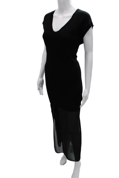 Marciano Womens Maxi Sweater Dress Black V Neck Short Sleeve Wool Silk Size S