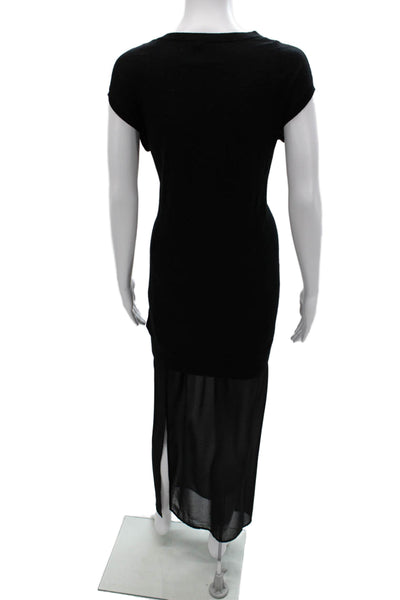 Marciano Womens Maxi Sweater Dress Black V Neck Short Sleeve Wool Silk Size S