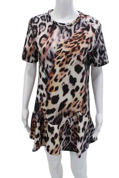 Zara Womens T-Shirt Dress Animal Print Beige Short Sleeve Size M
