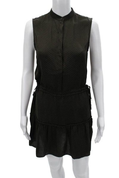 Allsaints Womens Shirt Dress Black Polka Dot Collared Sleeveless Short Size 2