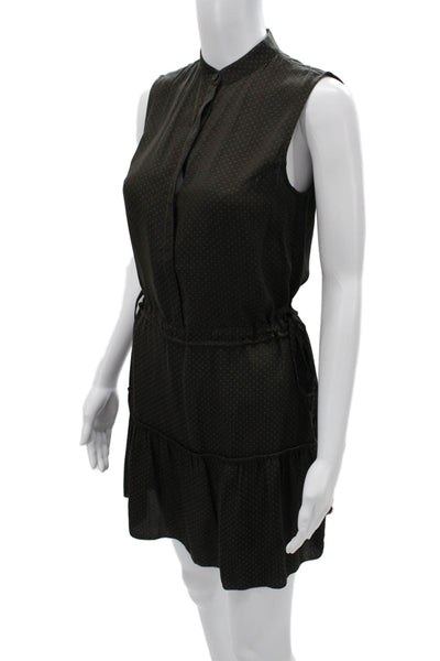 Allsaints Womens Shirt Dress Black Polka Dot Collared Sleeveless Short Size 2