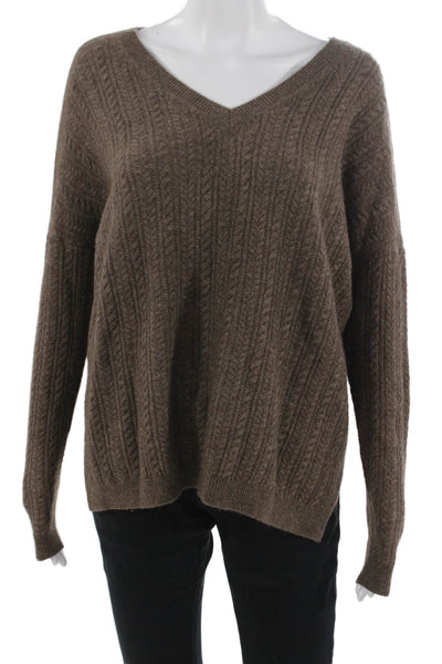 Vince Unisex Brown Herringbone V-Neck Pullover Sweater 50% Yak 50% Wool Size S