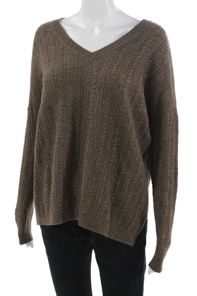 Vince Unisex Brown Herringbone V-Neck Pullover Sweater 50% Yak 50% Wool Size S