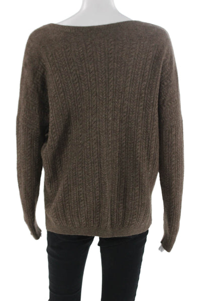 Vince Unisex Brown Herringbone V-Neck Pullover Sweater 50% Yak 50% Wool Size S