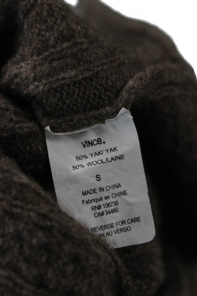 Vince Unisex Brown Herringbone V-Neck Pullover Sweater 50% Yak 50% Wool Size S