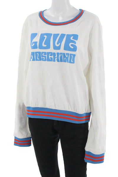 Love Moschino Women Pullover Sweatshirt White Crew Neck Long Sleeve Size 12
