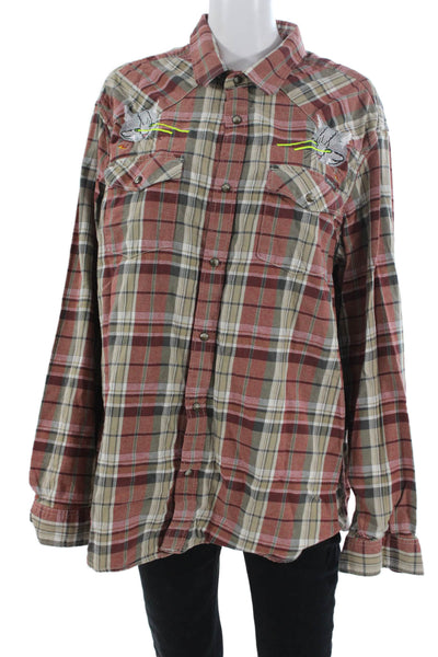 Eddie Bauer Mens Beige Plaid Cotton Long Sleeve Button-Down Shirt Size XL