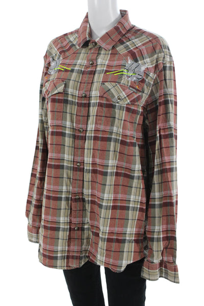 Eddie Bauer Mens Beige Plaid Cotton Long Sleeve Button-Down Shirt Size XL