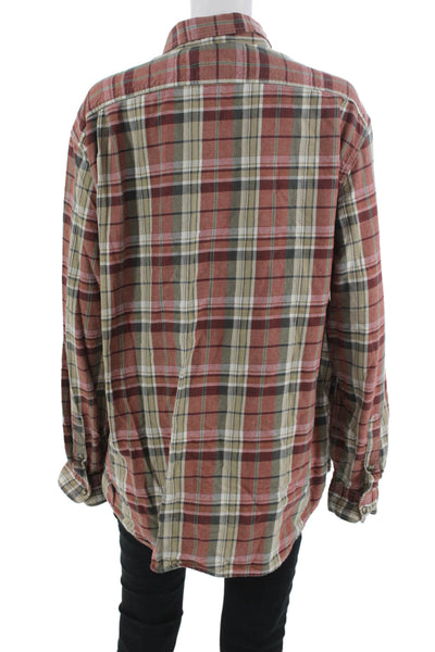 Eddie Bauer Mens Beige Plaid Cotton Long Sleeve Button-Down Shirt Size XL